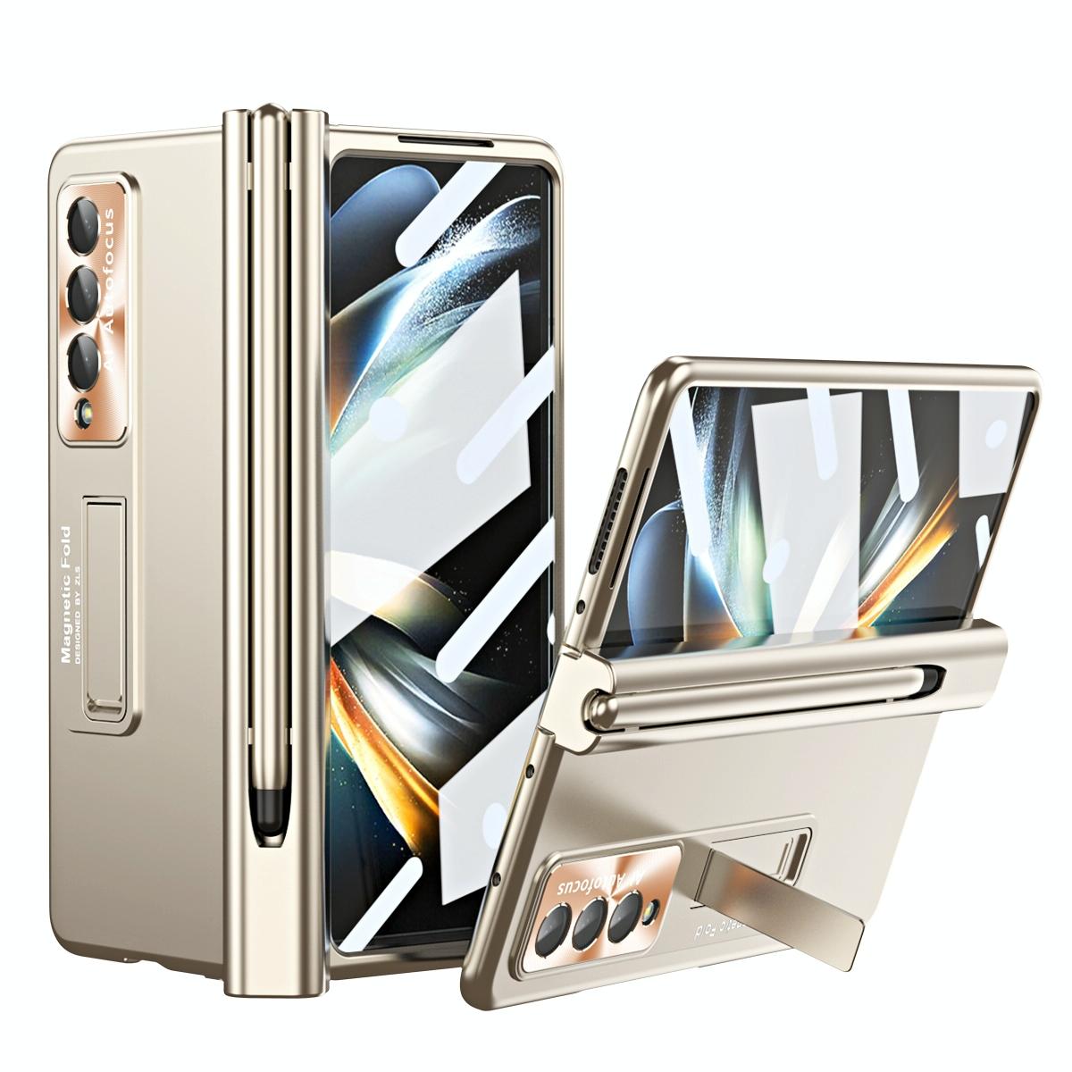 For Samsung Galaxy Z Fold4 5G Foldable Phone Case With Pen Slot - Electroplated - Pink 8