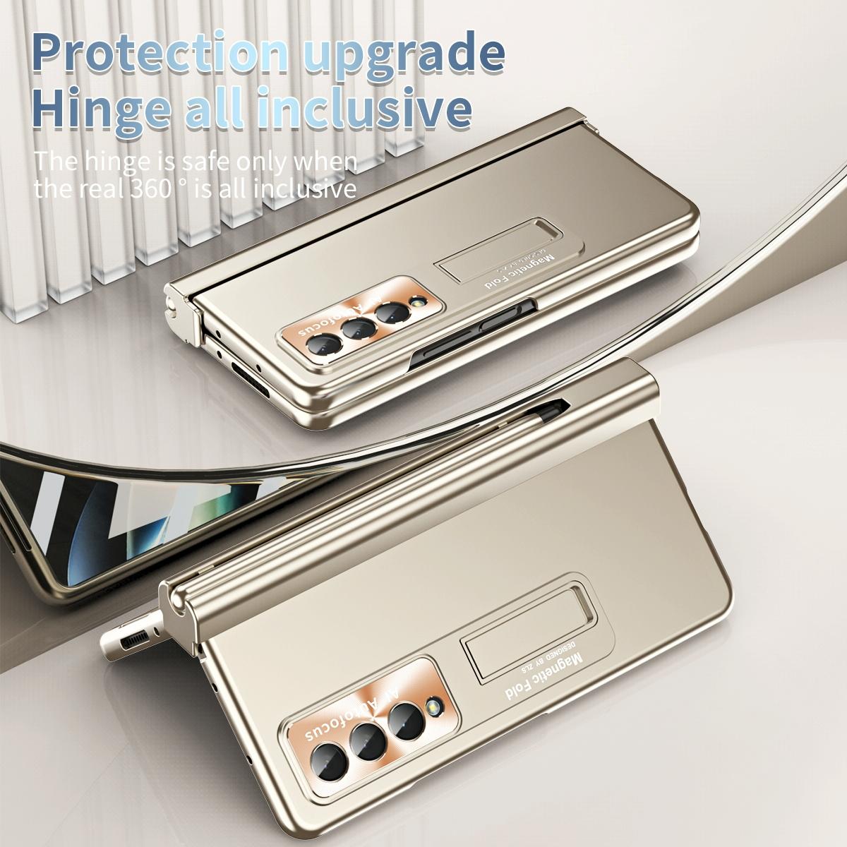 For Samsung Galaxy Z Fold4 5G Foldable Phone Case With Pen Slot - Electroplated - Pink 9