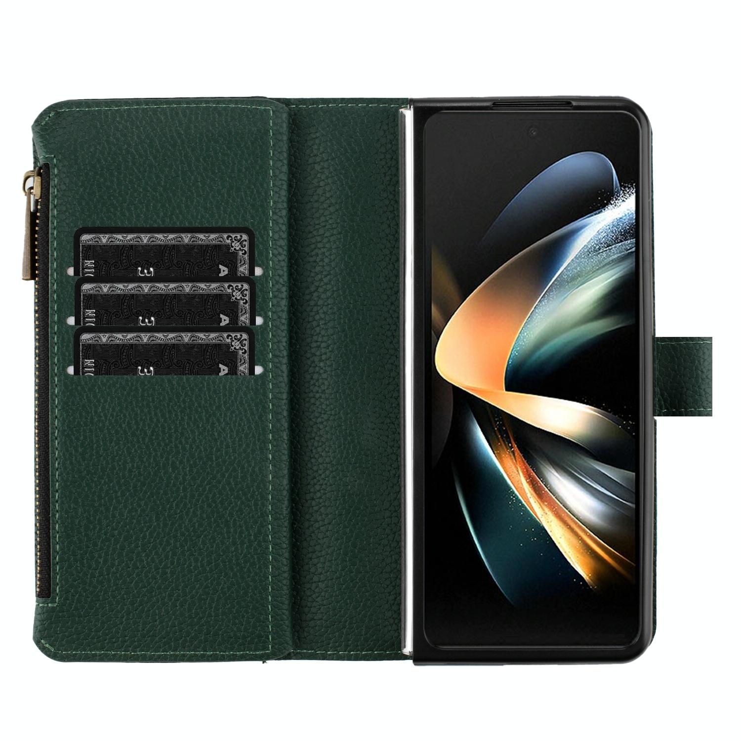For Samsung Galaxy Z Fold4 5G Litchi Texture Zip Wallet - Black 5