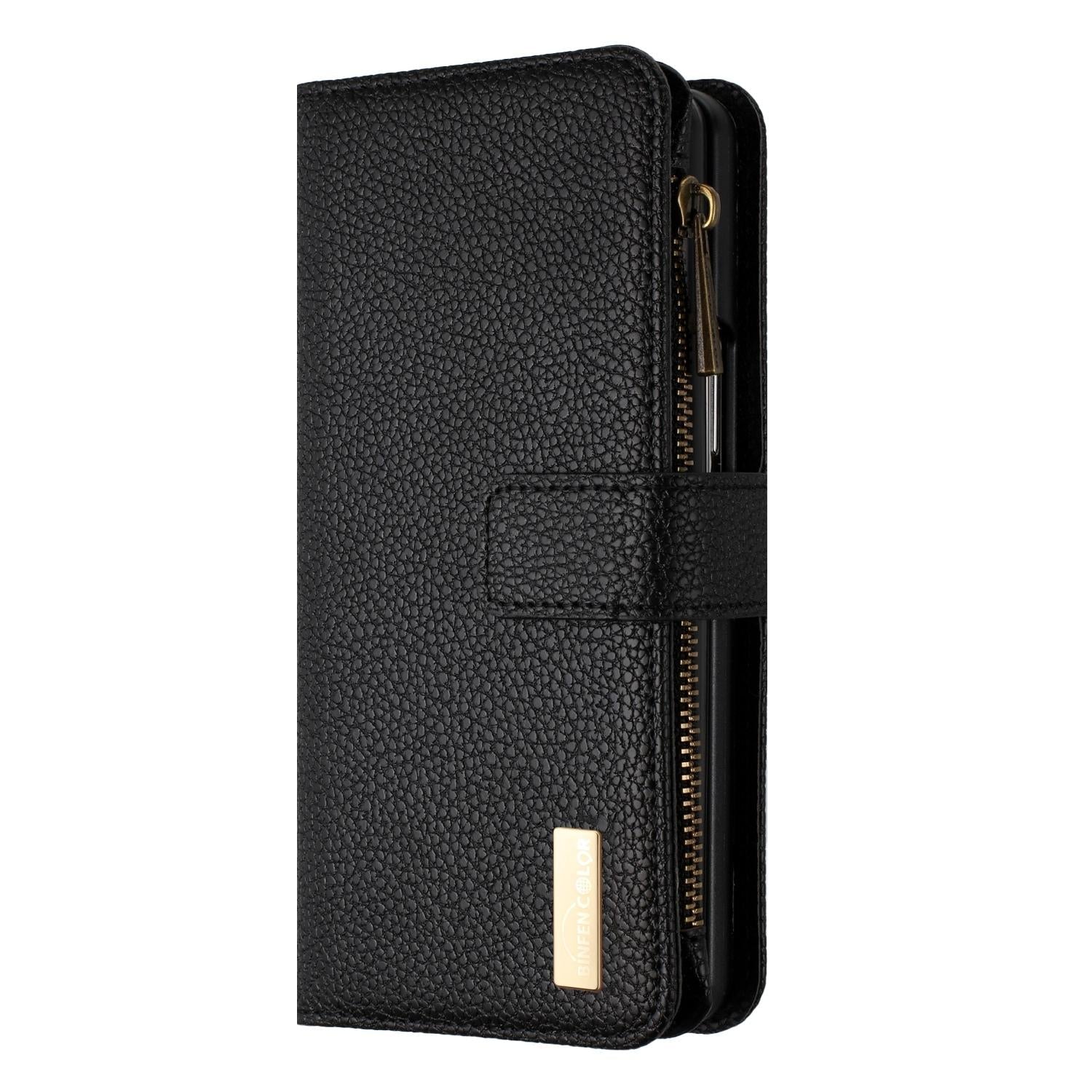 For Samsung Galaxy Z Fold4 5G Litchi Texture Zip Wallet - Black 8