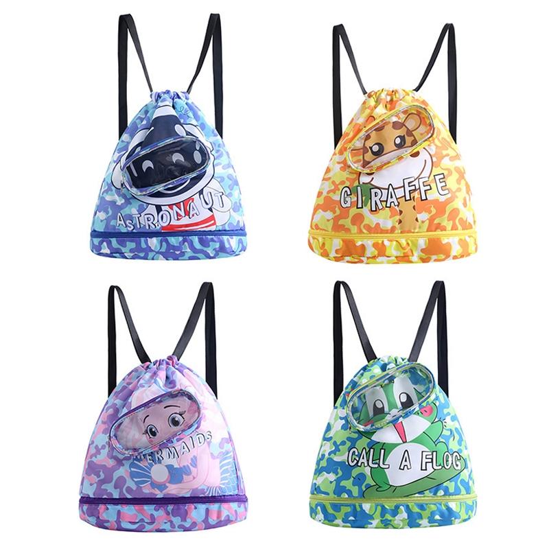 Kids' Swim Bag Cute Cartoon Beach Backpack Waterproof Dry / Wet Large 2 Layer - Blue - Small 1 Layer 3
