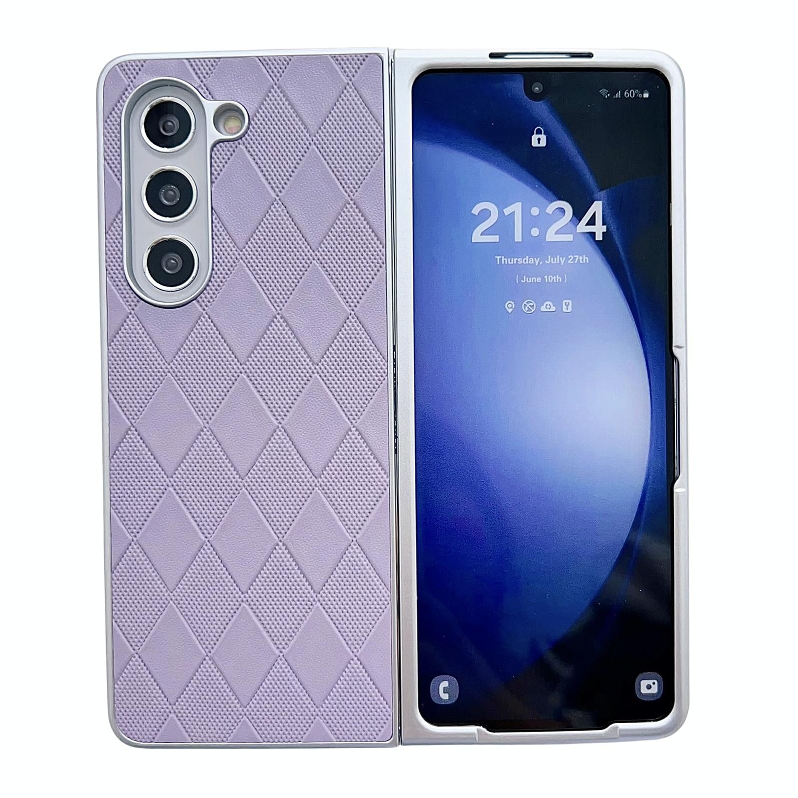 For Samsung Galaxy Z Fold4 5G Checkered Leather Phone Case With Pearlescent Finish - Brown 8