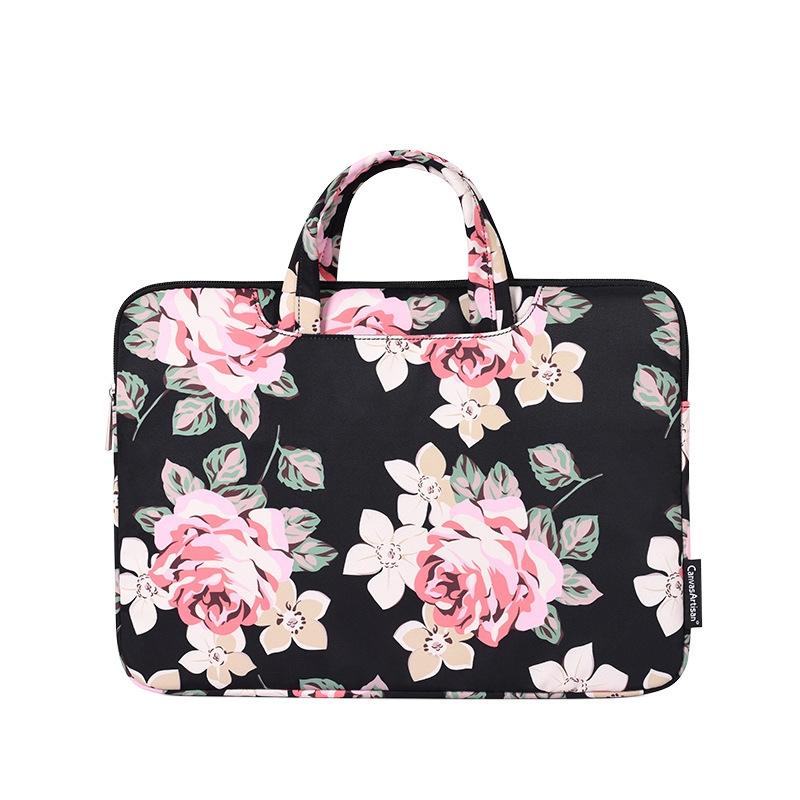 13 Inch Laptop Case Bag with White Rose Pattern and Handle - Blue 10