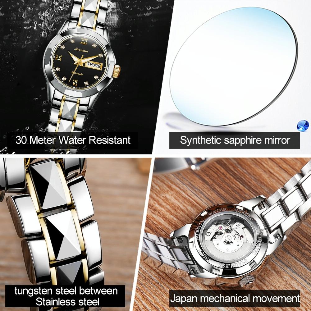 Stylish Waterproof Luminous Women Automatic Watch - 8813 - Silver Blue 13