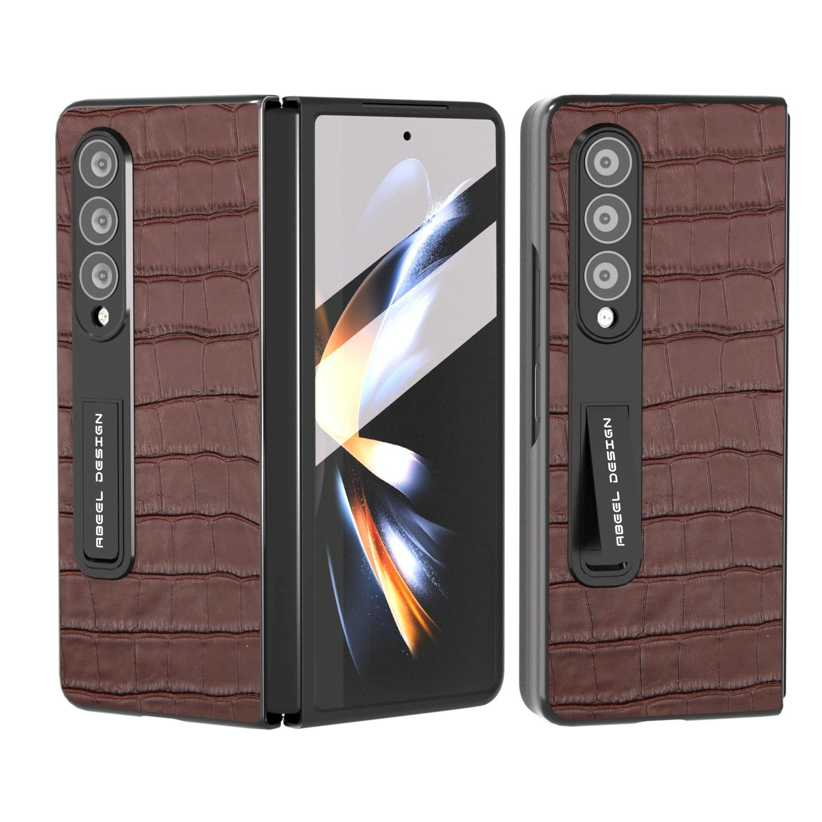 For Samsung Galaxy Z Fold4 5G Premium Leather Phone Case - Crocodile Texture - Brown 7