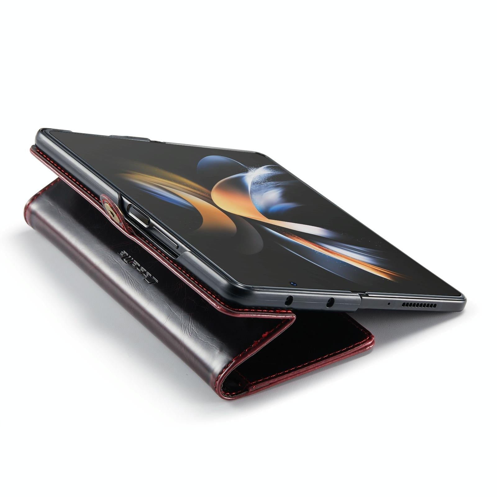 For Samsung Galaxy Z Fold4 5G Premium Crazy Horse Leather Phone Case - Black 13