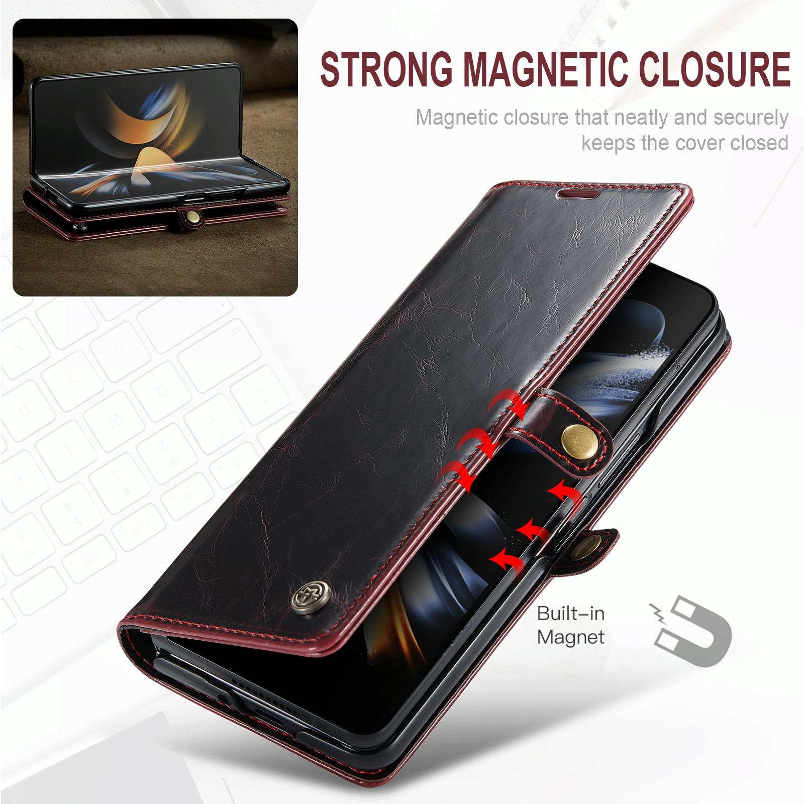 For Samsung Galaxy Z Fold4 5G Premium Crazy Horse Leather Phone Case - Black 14