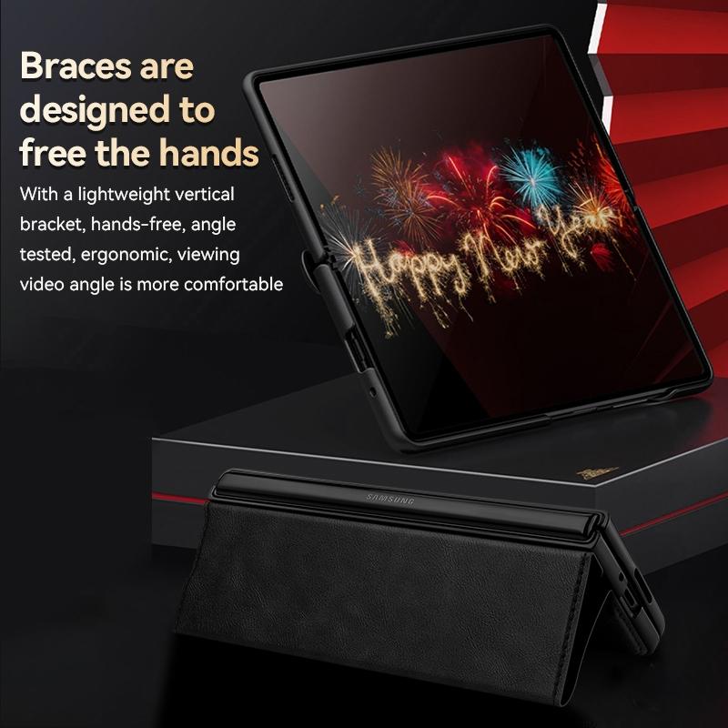 For Samsung Galaxy z Fold4 5G Magnetic Snap Leather Flip Case - All-inclusive - Black 12