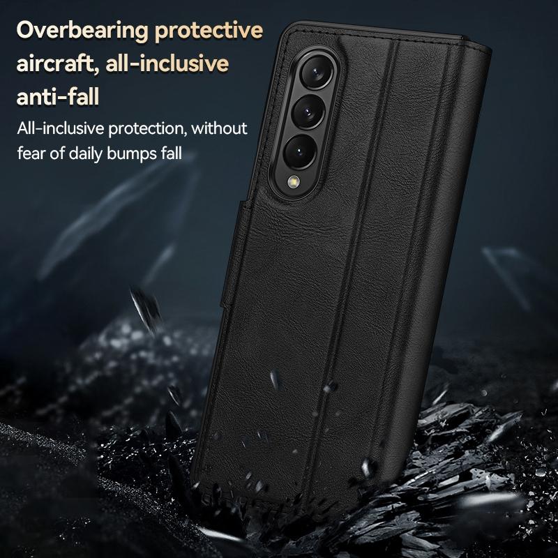 For Samsung Galaxy z Fold4 5G Magnetic Snap Leather Flip Case - All-inclusive - Black 14