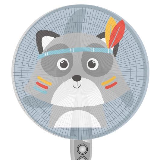 18-inch Cartoon Children's Electric Fan with All-inclusive Mesh Protection Net and Anti-pinch Hand Cover - Little Gray Wolf