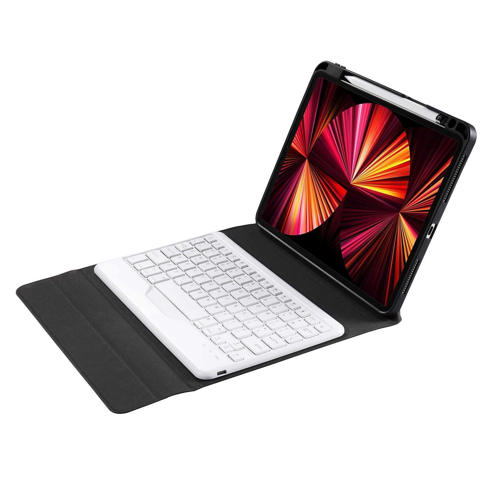 10.2 / 10.5 Inch Bluetooth Keyboard Tablet Case With Triangle Holder & Pen Slot - Black Diamond Pattern 28
