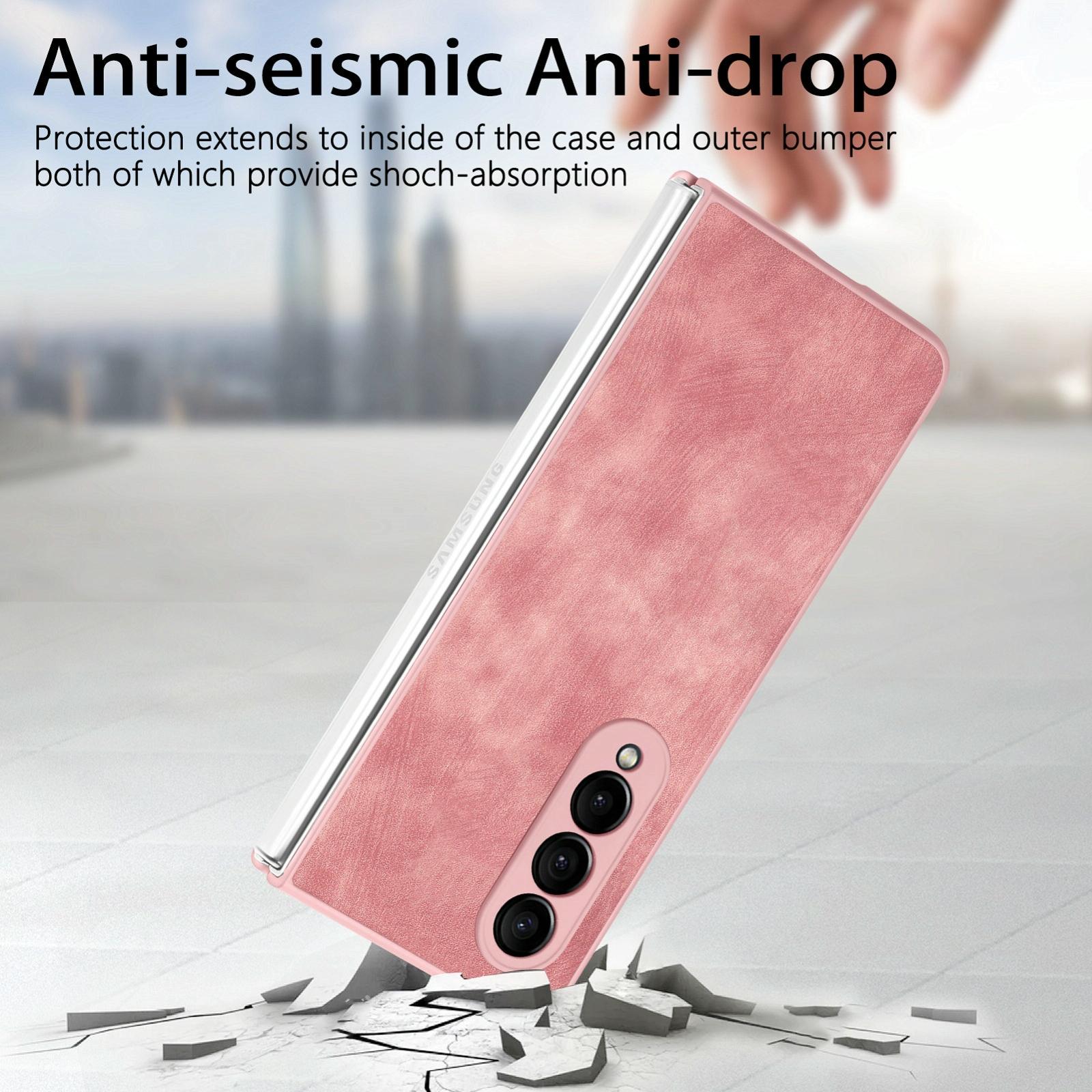 For Samsung Galaxy Z Fold4 5G Vintage Leather Fold Case - Pink 14