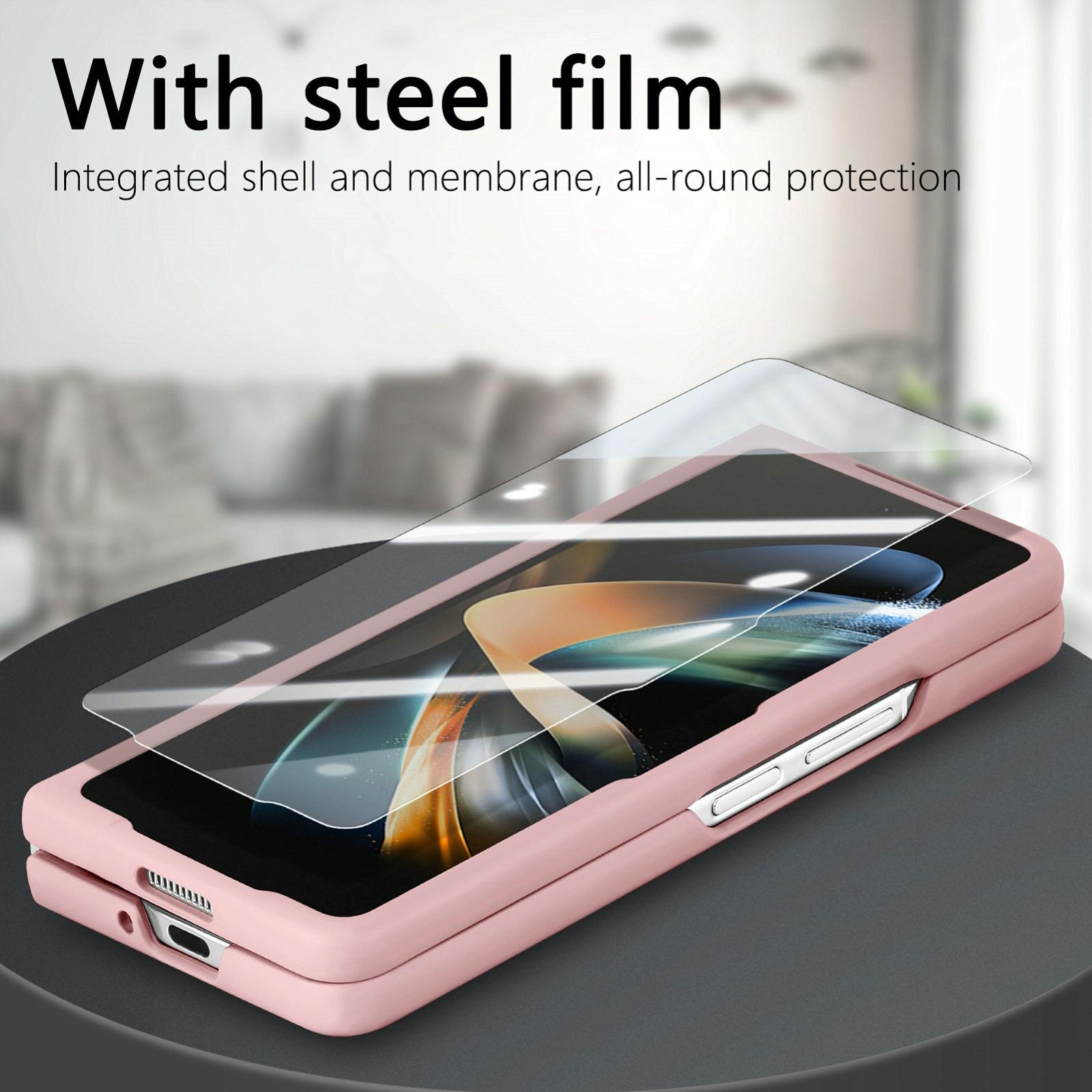 For Samsung Galaxy Z Fold4 5G Vintage Leather Fold Case - Pink 15