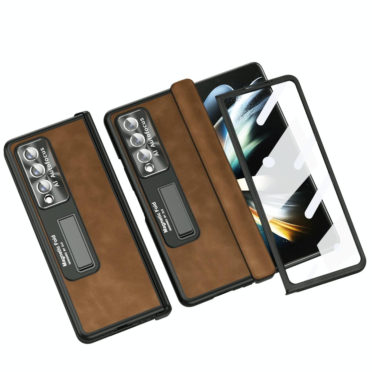 For Samsung Galaxy Z Fold4 5G Napa Texture All-In-One Phone Case - White 14