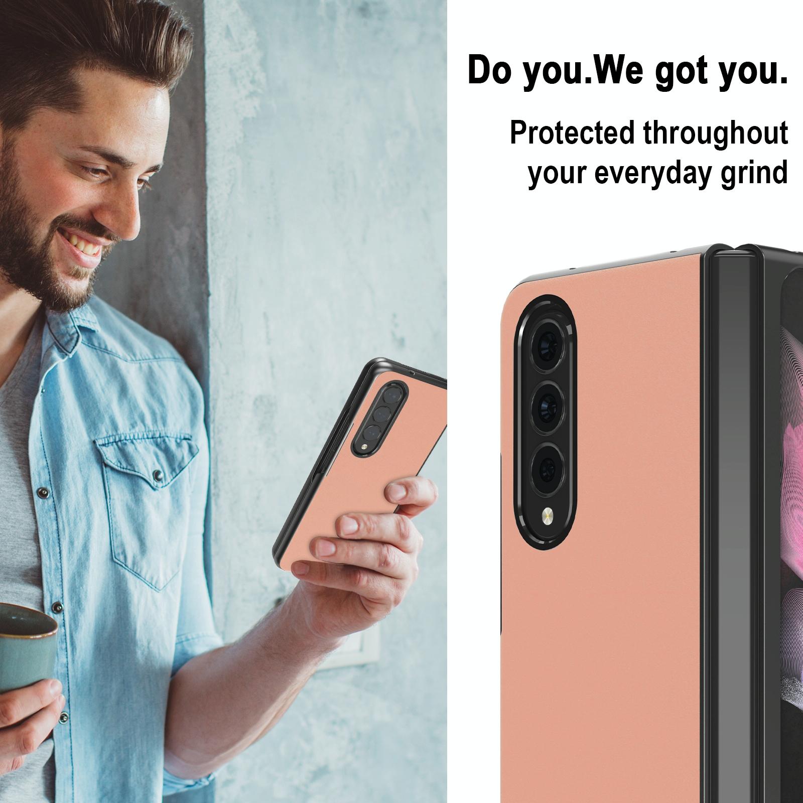 For Samsung Galaxy Z Fold4 5G Leather Shockproof Case - Pink 5