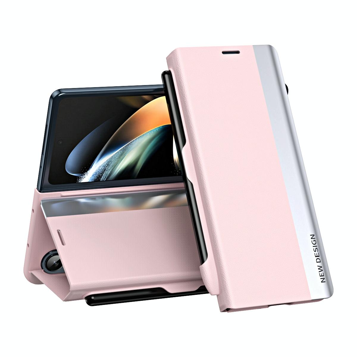 For Samsung Galaxy Z Fold4 5G Leather Phone Case With Pen Slot - Shockproof - Pink 8