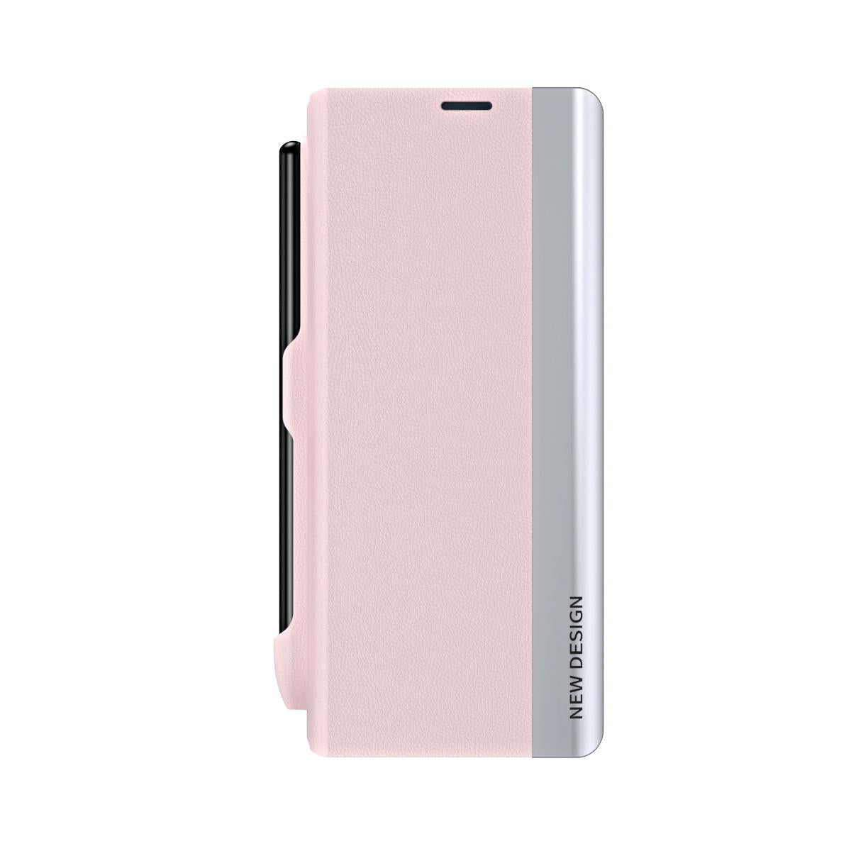 For Samsung Galaxy Z Fold4 5G Leather Phone Case With Pen Slot - Shockproof - Pink 9