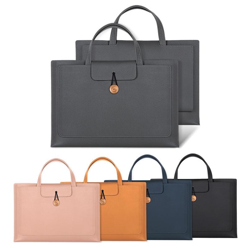 Waterproof Elastic Button Laptop Handbag - Pu Material - Black - 15.4/16 Inch 3