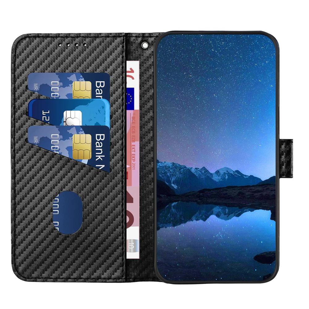 For Samsung Galaxy Z Fold4 5G Carbon Fiber Leather Phone Case With Lanyard - Red 6