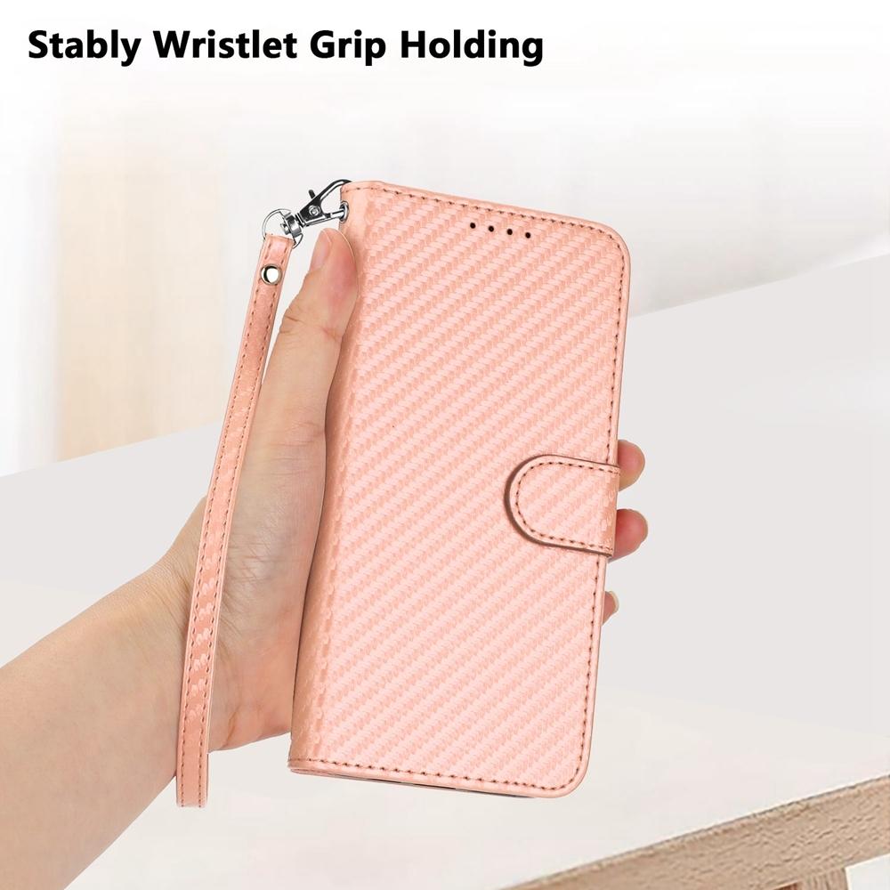 For Samsung Galaxy Z Fold4 5G Carbon Fiber Leather Phone Case With Lanyard - Red 9