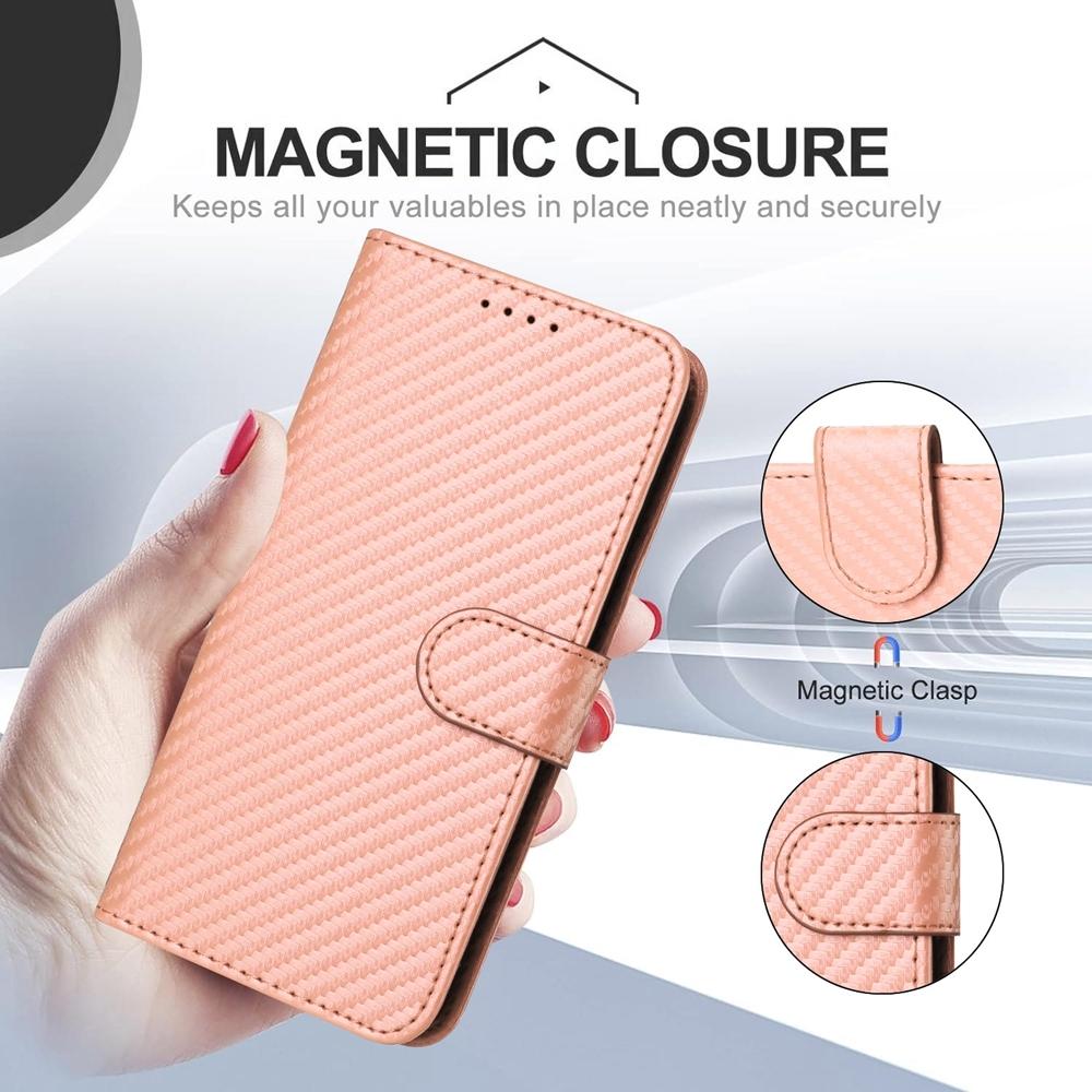 For Samsung Galaxy Z Fold4 5G Carbon Fiber Leather Phone Case With Lanyard - Red 10