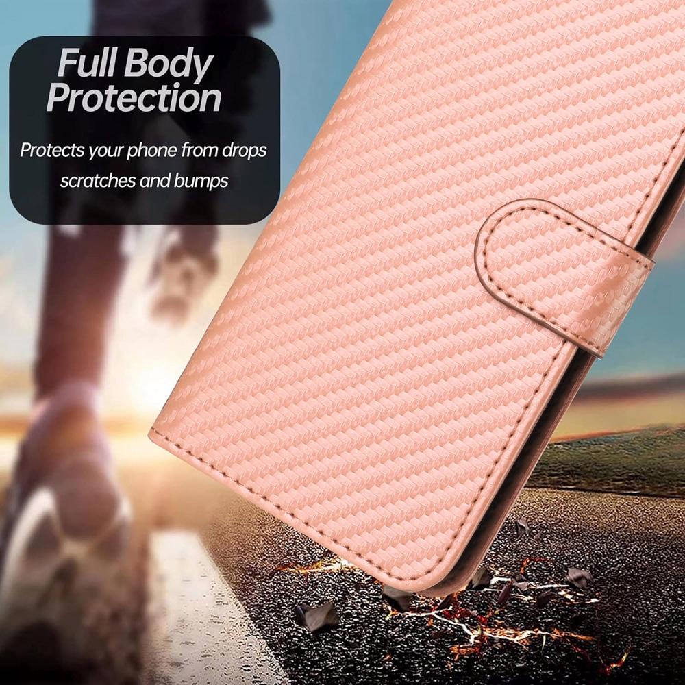 For Samsung Galaxy Z Fold4 5G Carbon Fiber Leather Phone Case With Lanyard - Red 11