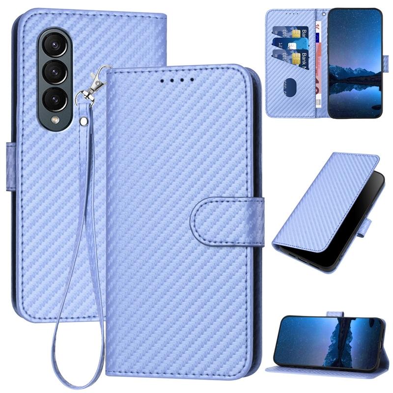 For Samsung Galaxy Z Fold4 5G Carbon Fiber Leather Phone Case With Lanyard - Red 12