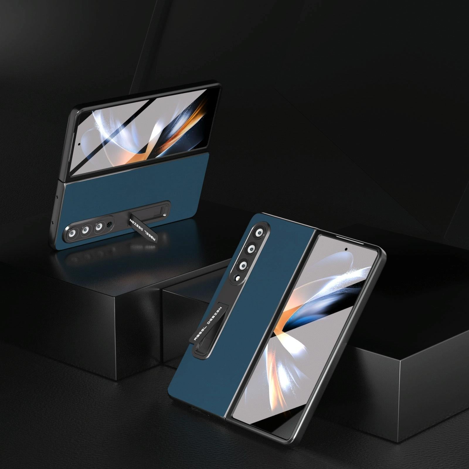 For Samsung Galaxy Z Fold4 5G Phone Case With Holder - Silky Soft Edge - Black 14