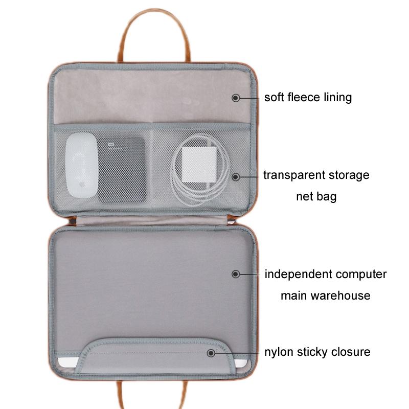 14-inch Waterproof Leather Computer Bag - Fully Open & Portable - Gray Brown 4