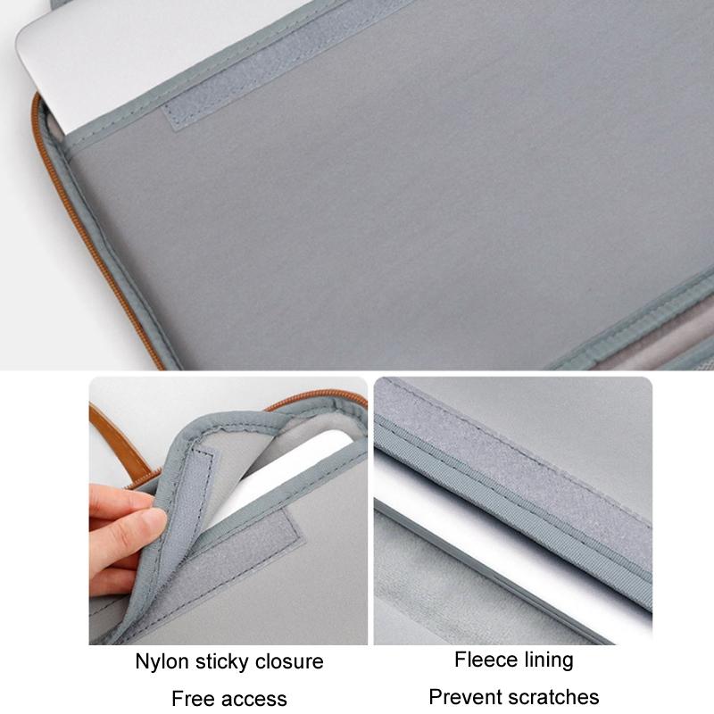 14-inch Waterproof Leather Computer Bag - Fully Open & Portable - Gray Brown 6