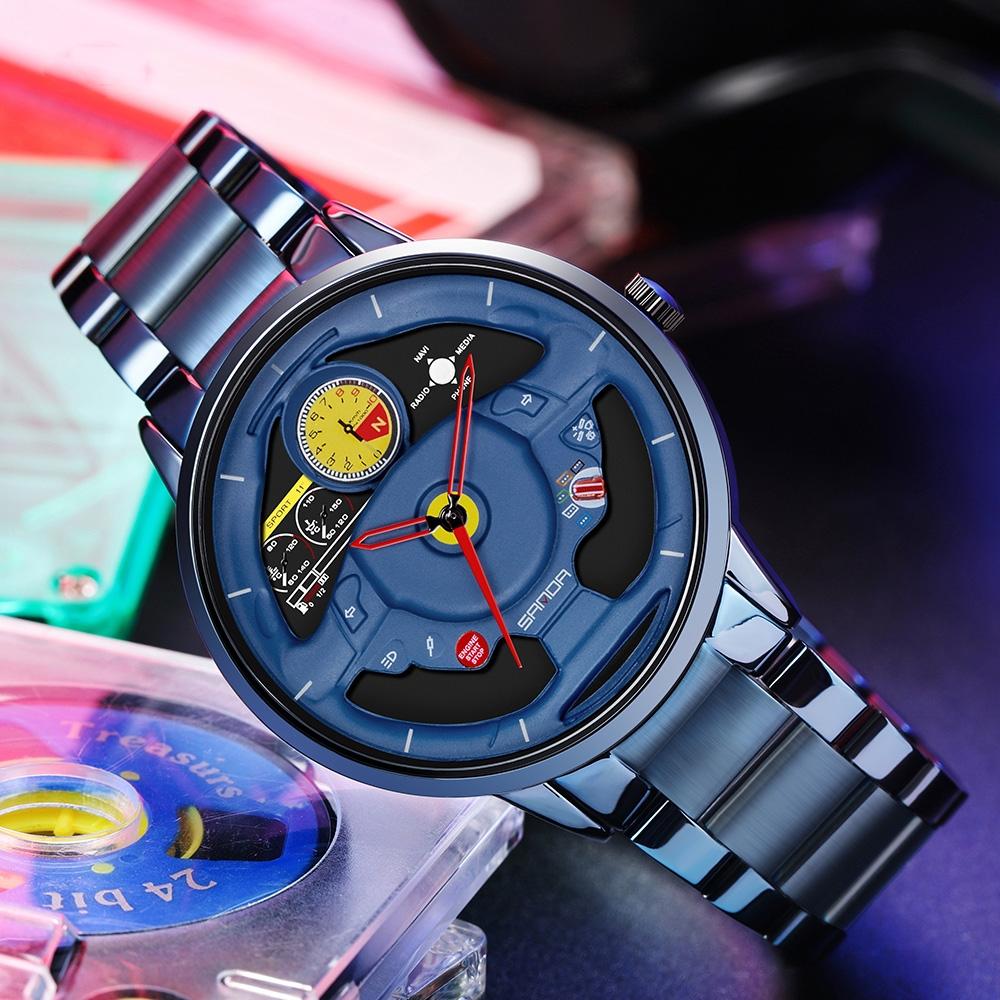 Waterproof Quartz Watch with Hollow Dial - 1085 Steering Wheel Design - Black 4