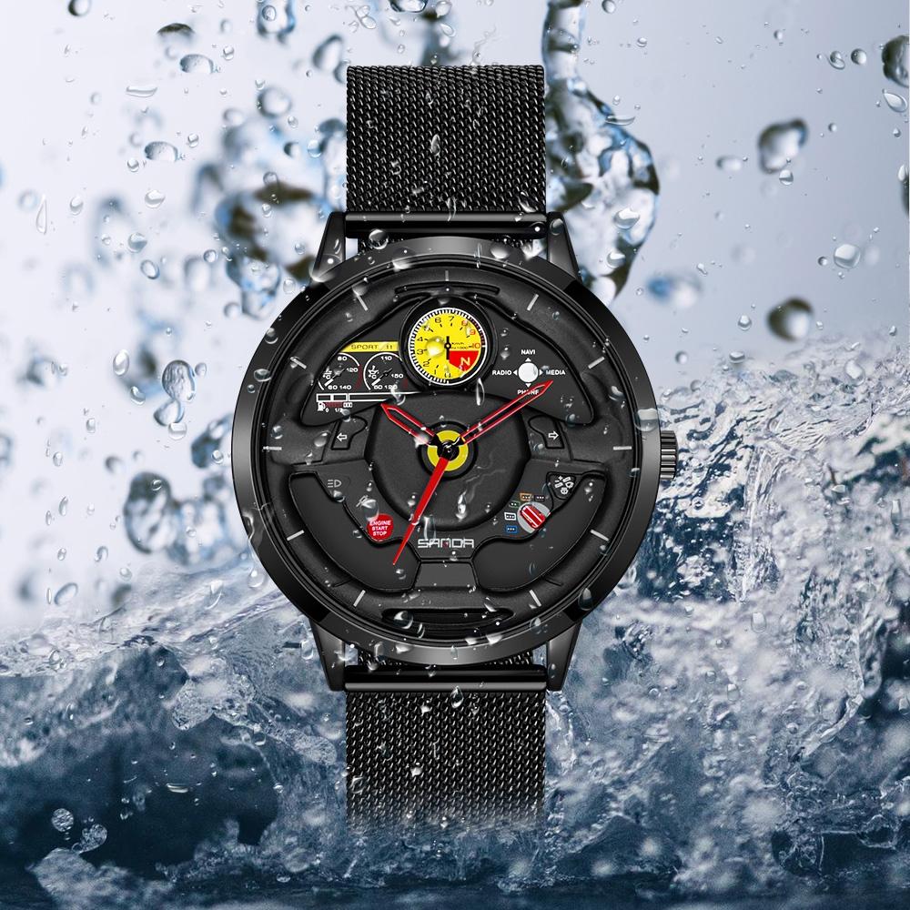 Waterproof Quartz Watch with Hollow Dial - 1085 Steering Wheel Design - Black 6