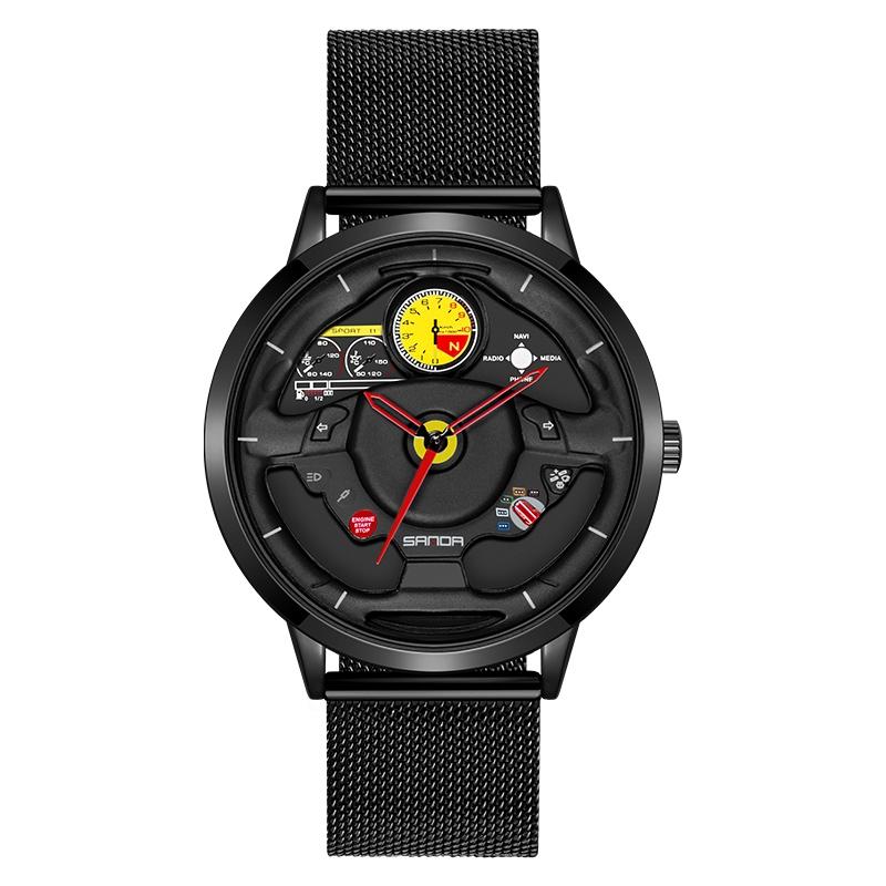 Waterproof Quartz Watch with Hollow Dial - 1085 Steering Wheel Design - Black 8
