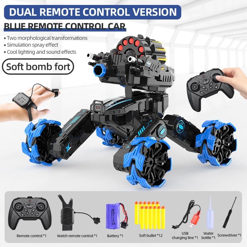 Remote Control Car - Dual Control Soft Bomb - Four-wheel Battle Blooming Tire Spray - Blue 11