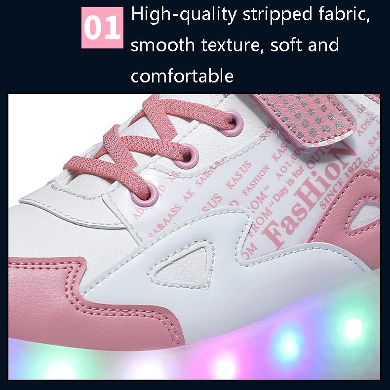 29 Rechargeable Light Wheel Skating Shoes for Kids - Two-wheeled - Pink 4
