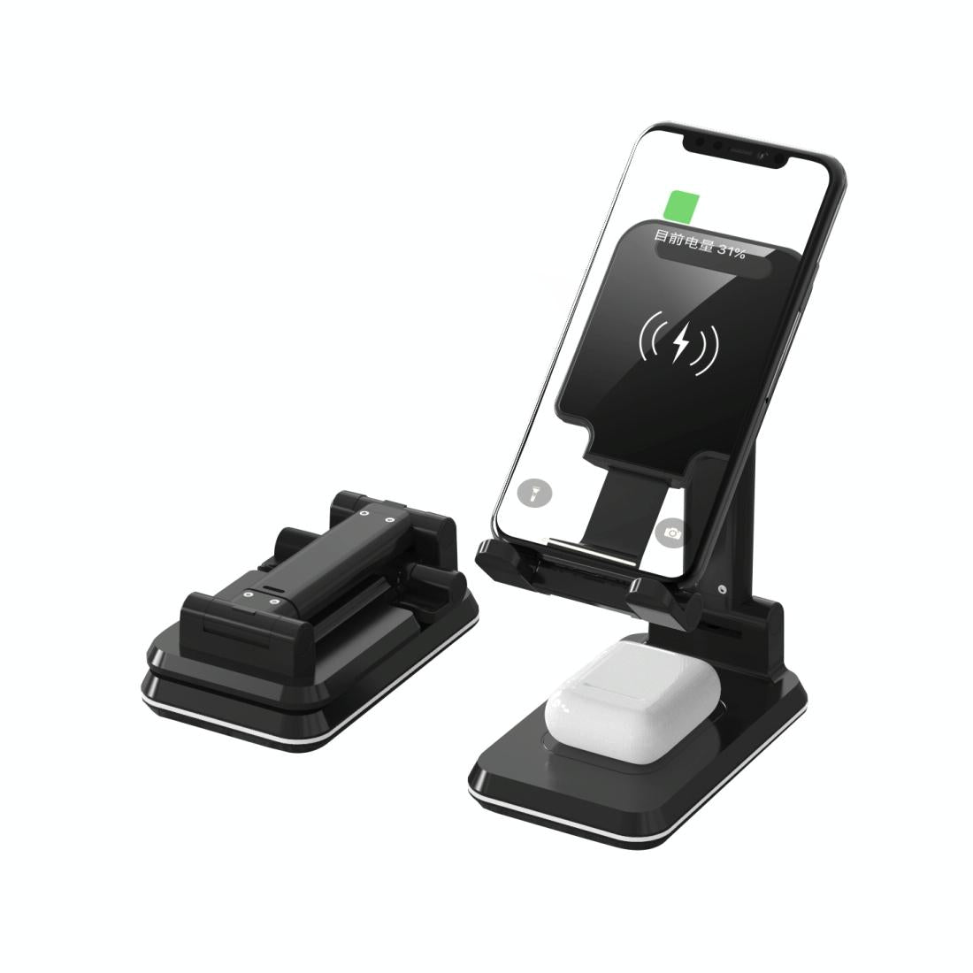 Portable 2 In 1 Wireless Charging Stand Double Charge - Black 10