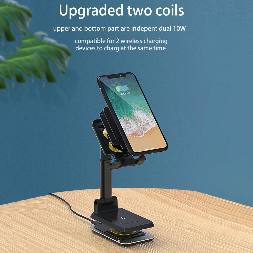 Portable 2 In 1 Wireless Charging Stand Double Charge - Black 12