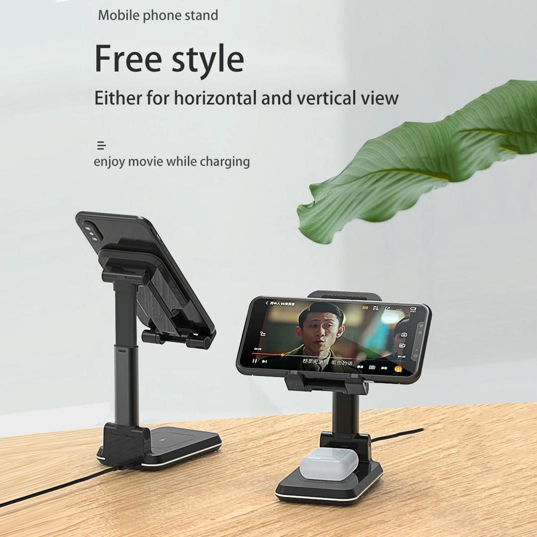 Portable 2 In 1 Wireless Charging Stand Double Charge - Black 13