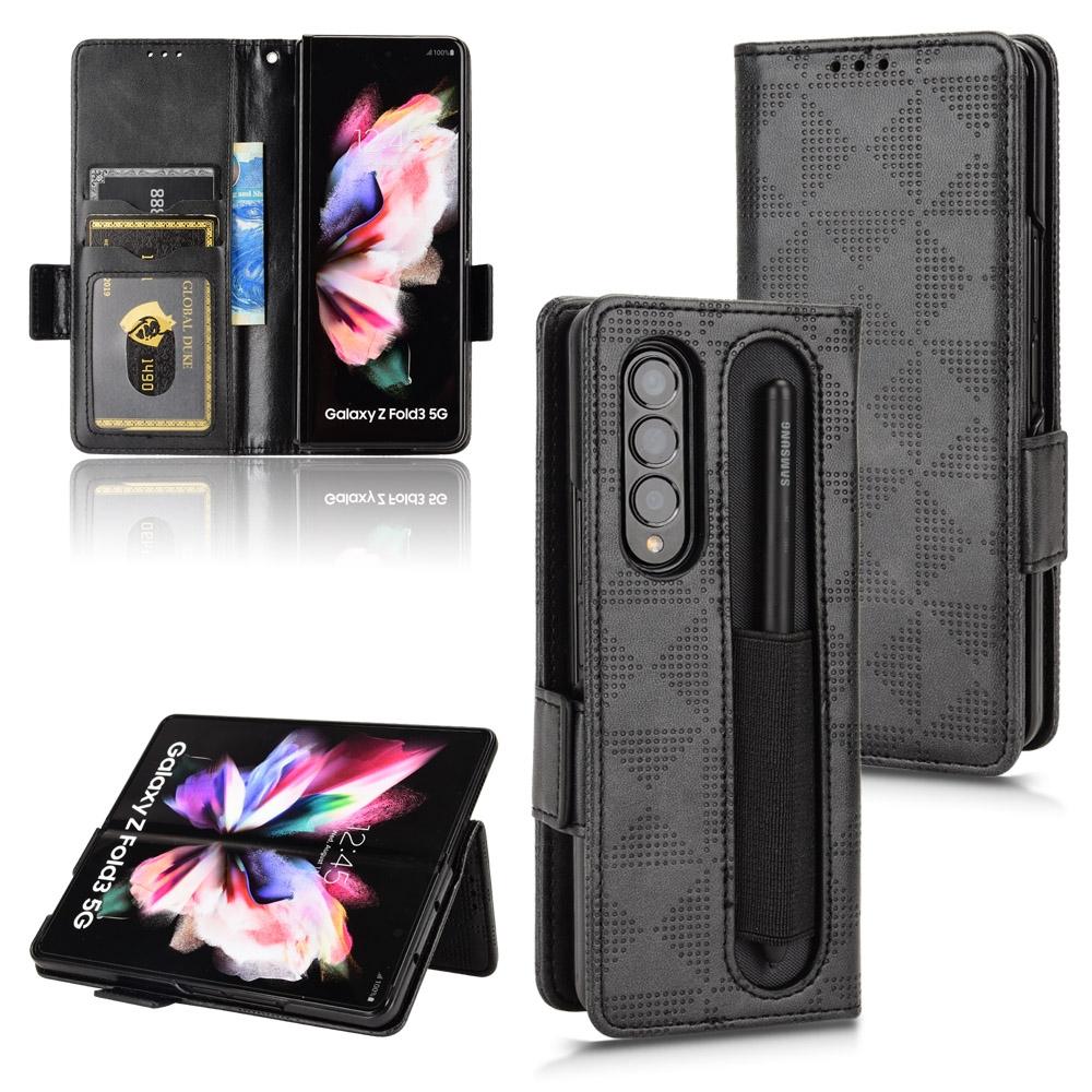 For Samsung Galaxy Z Fold4 5G Symmetrical Leather Triangle Phone Case - Black 8