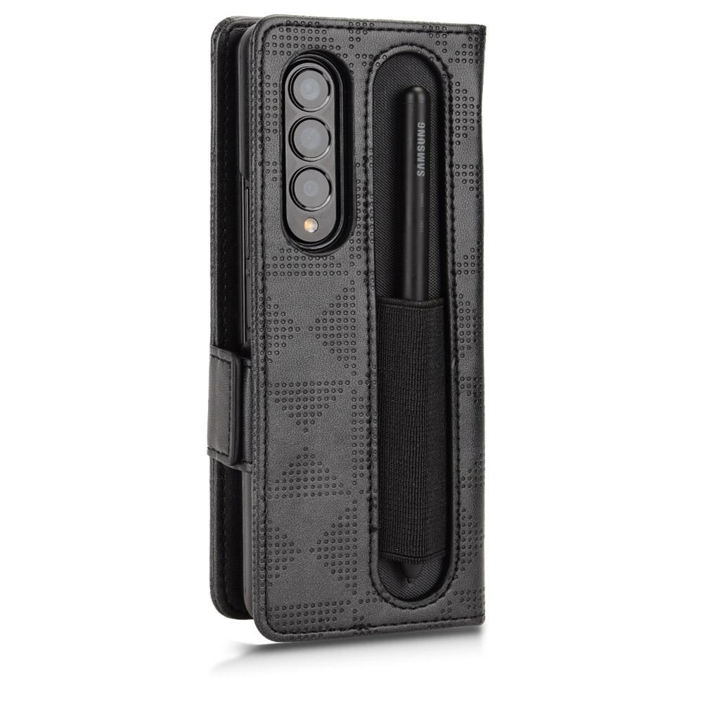 For Samsung Galaxy Z Fold4 5G Symmetrical Leather Triangle Phone Case - Black 10