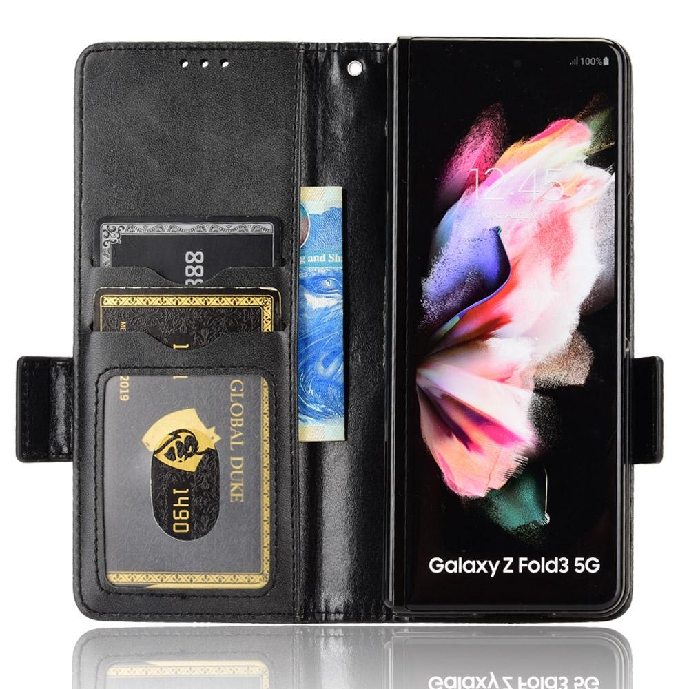 For Samsung Galaxy Z Fold4 5G Symmetrical Leather Triangle Phone Case - Black 11