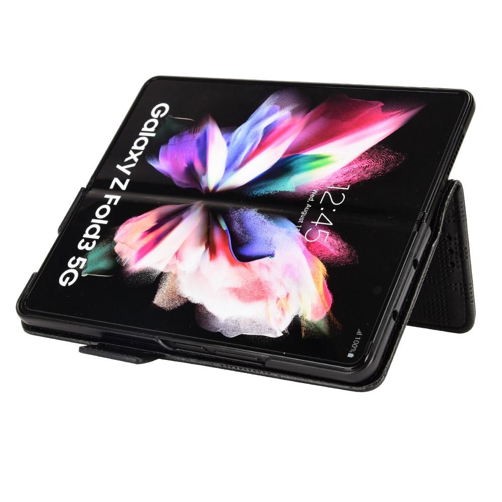 For Samsung Galaxy Z Fold4 5G Symmetrical Leather Triangle Phone Case - Black 12