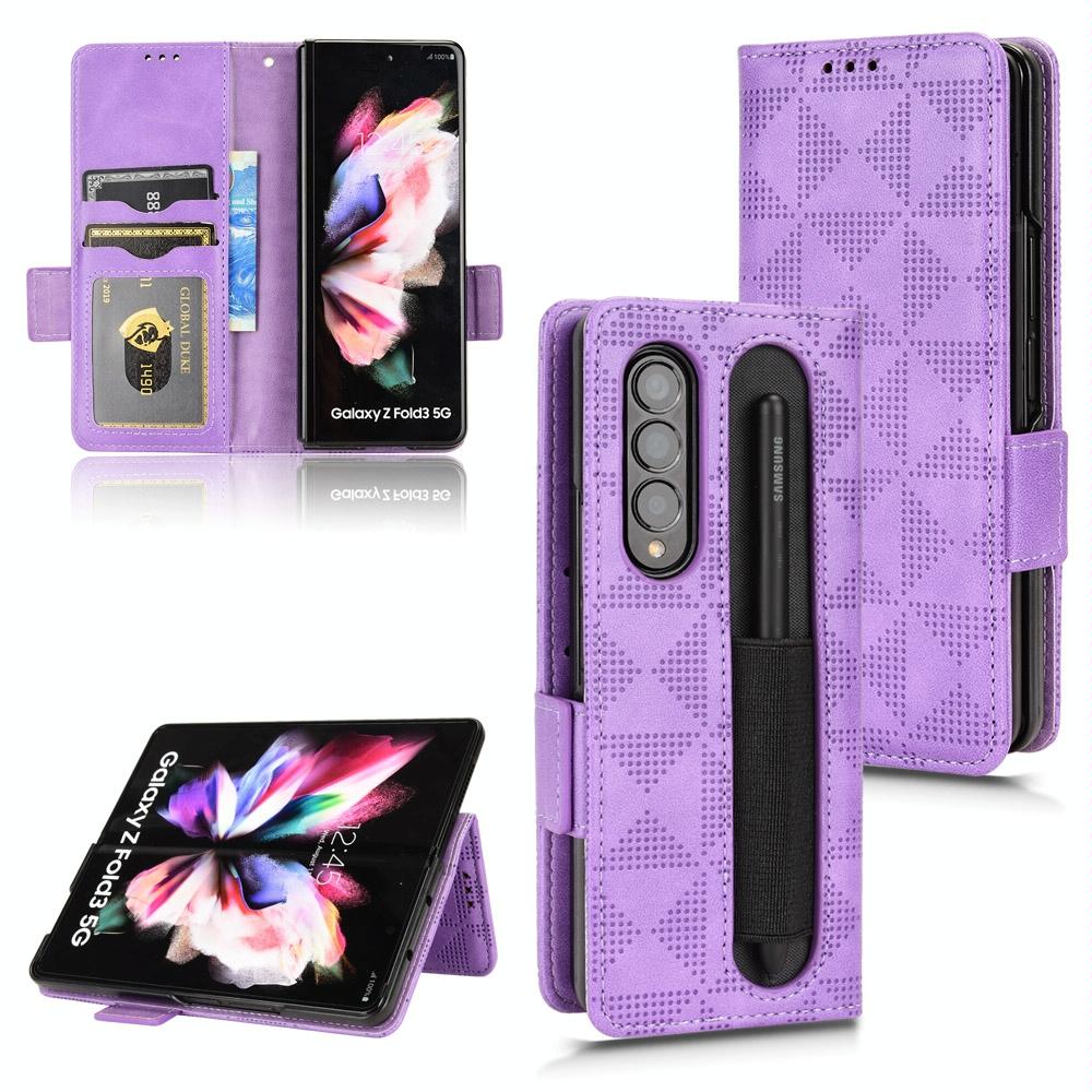 For Samsung Galaxy Z Fold4 5G Symmetrical Leather Triangle Phone Case - Black 13