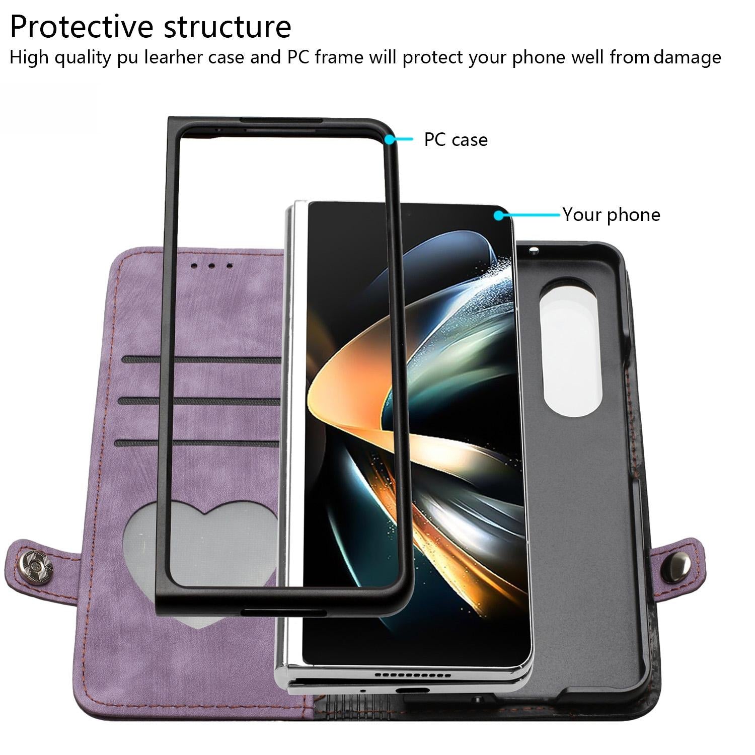 For Samsung Galaxy Z Fold4 5G Leather Phone Case With Side Buckle - Royal Blue 10