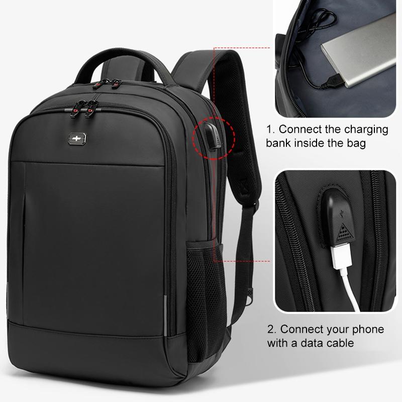 Waterproof Double Shoulder Backpack With Usb Black - 20 Inch 3