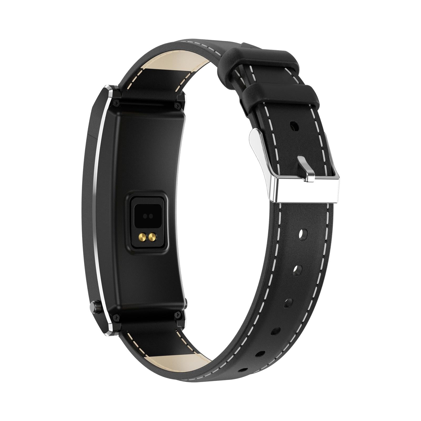 Smart Health Monitoring Bracelet With Bt Call And Leather Strap - Black Silicone Strap 5
