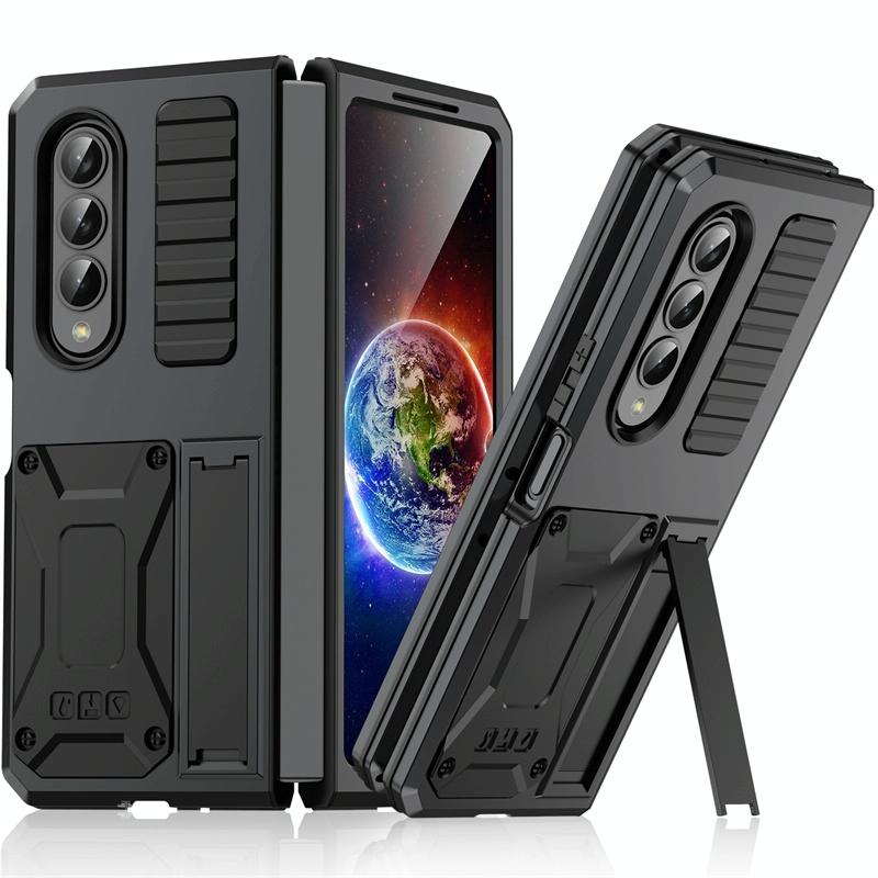 For Samsung Galaxy Z Fold4 5G Shockproof Metal Case With Holder - Black 14