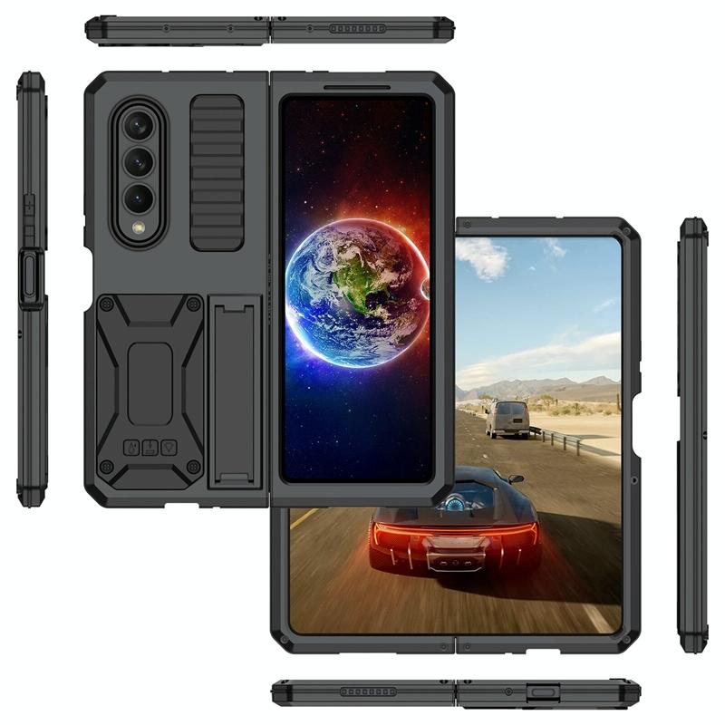 For Samsung Galaxy Z Fold4 5G Shockproof Metal Case With Holder - Black 15