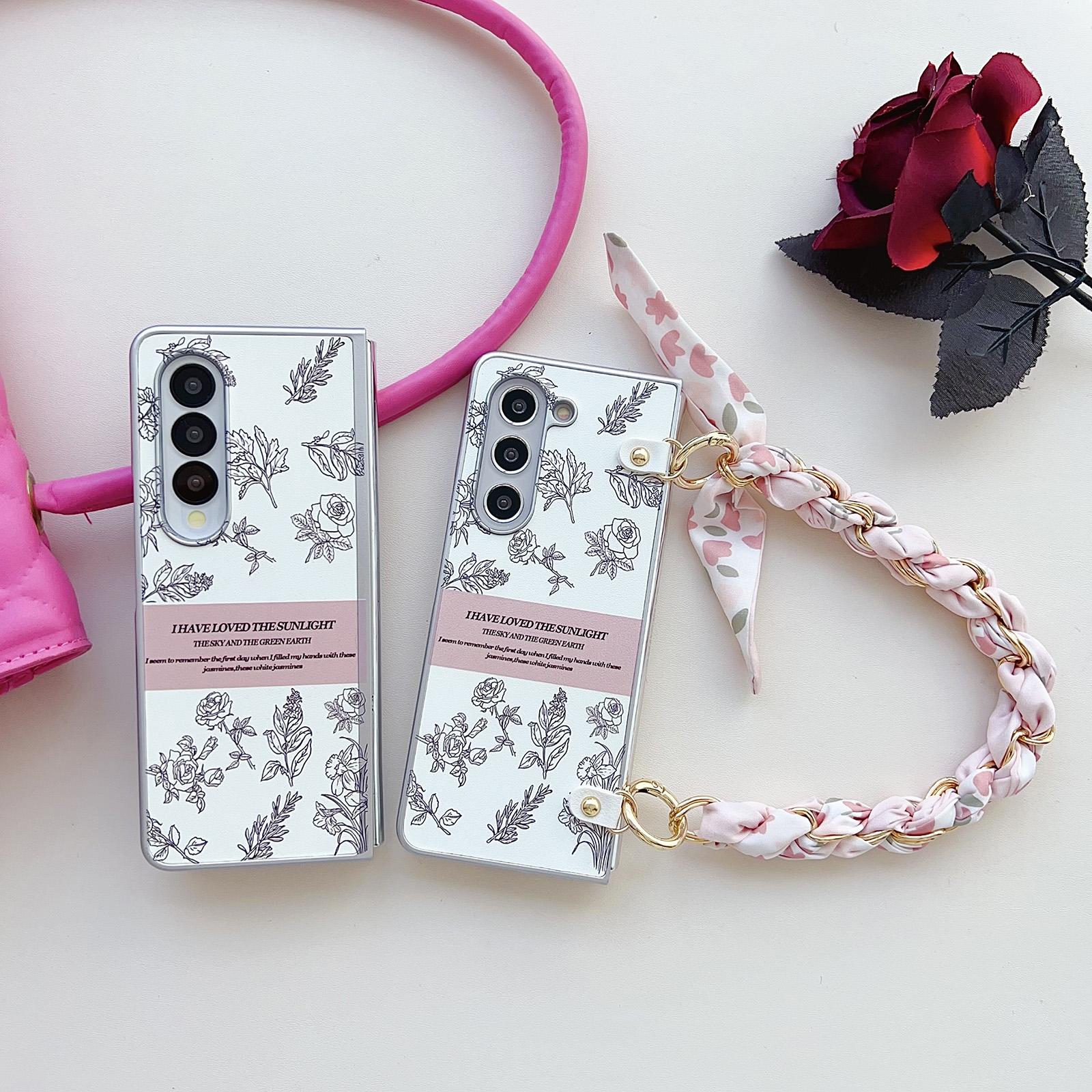 For Samsung Galaxy Z Fold4 5G Pearlescent Paint Pc Case With Diy Scarf Bracelet - Fold 4 7