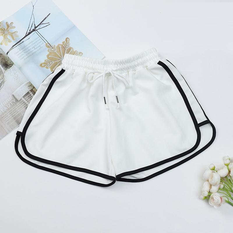 High Waist Straight Yoga Shorts Women Casual Loose Outerwear - White - L